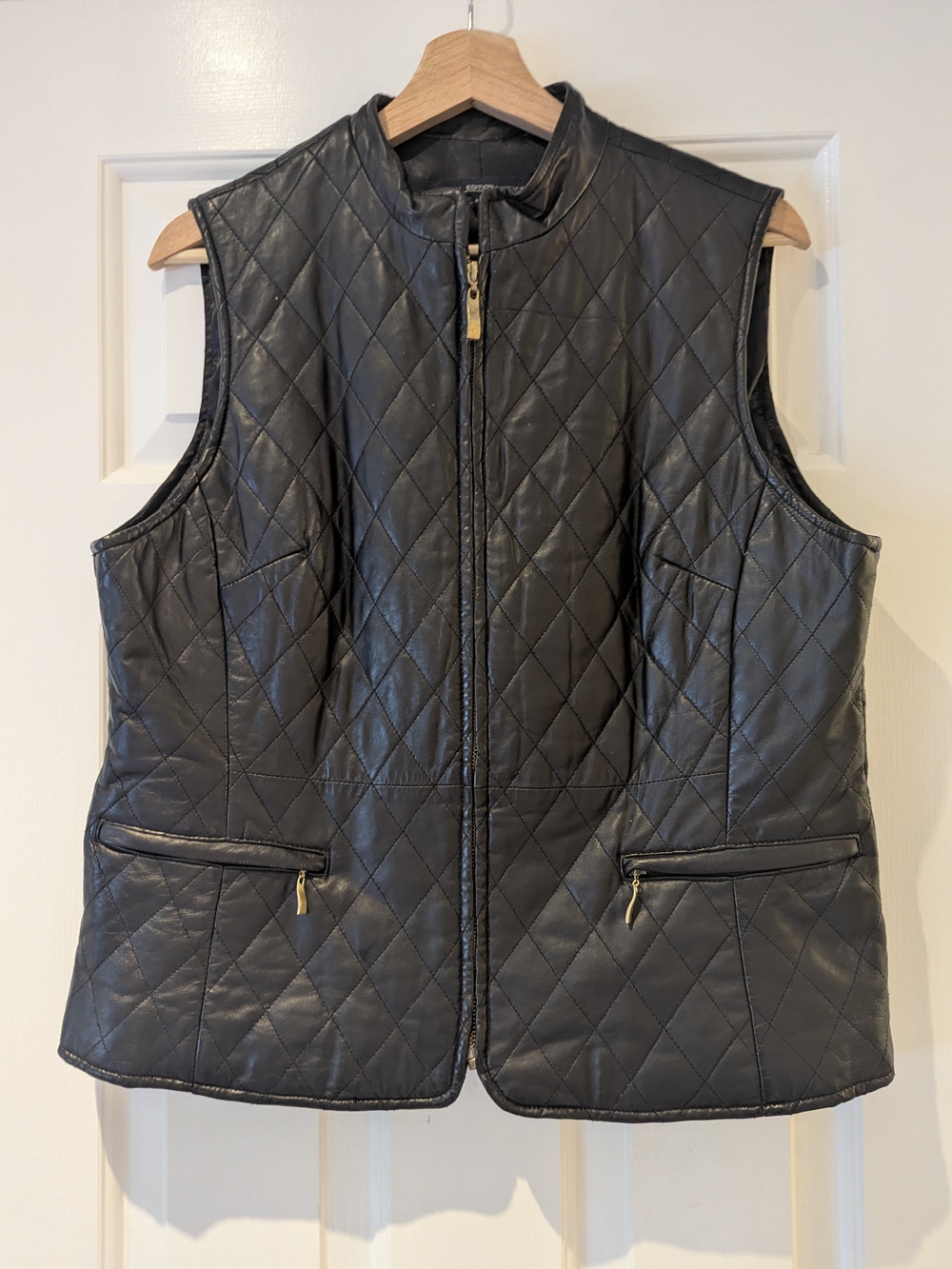 Vintage 90s Lambskin Leather Vest Quilted Black Y2K Cyber Minimalist Goth M